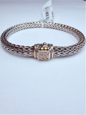 18K Gold David Schorr Diamond 6MM Classic Chain 925 Sterling Silver Bracelet